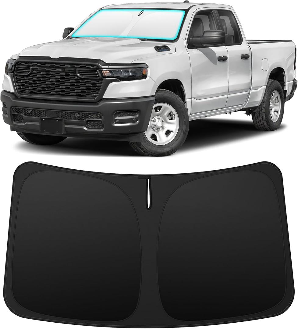 INSAUTO Foldable Windshield Sun Shade for Dodge RAM 1500 2019-2025, Heat & UV Protection Car Sunshade with Storage Bag, Keep Interior Cool & Easy Installation