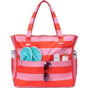 Bluboon Waterproof Beach Tote Pool Bags for Women Ladies Extra Large Carry On Bag With Wet Compartment for Weekender Travel (Rose Pink Stripe)