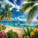 Summer sea Backdrop Tropical Beach Plants Photo Backdrop Hawaiian Ocean Blue Sky Background for Theme Party Supplies Studio Props 10x8ft