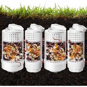 Blosssound 4 Pcs Inground Worm Composter Outdoor Farm Compost Bin Reducing Food Waste Composting Systems Sustainable Worm Composter for Raised Garden Beds at Home