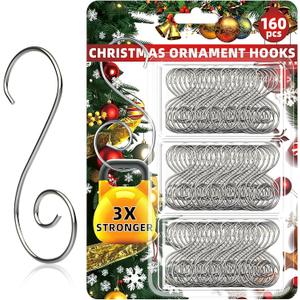 160 Pcs Christmas Ornament Hooks Silver S-Shaped Hangers with Storage Box Christmas Tree Hooks for Ornaments, Xmas Ornament Hangers for Tree Decoration