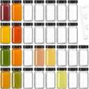 30 Pack 2 oz Glass Shot Bottles w/ Black Lids & 30 Labels - Small Clear Jar for Ginger, Wellness Shot, Juice, Sample, Whiskey - Travel Essentials Mini Bottles - Wide Mouth, Leakproof, Dishwasher Safe