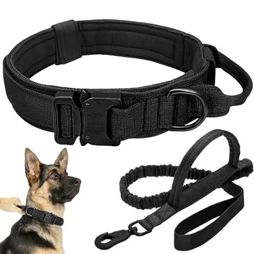 Tactical Dog Collar Leash Set, Adjustable Military Training Nylon Collar Dog Training with Control Handleand Metal Buckle, Dog Collar for Medium Large Dogs (Black,XL)