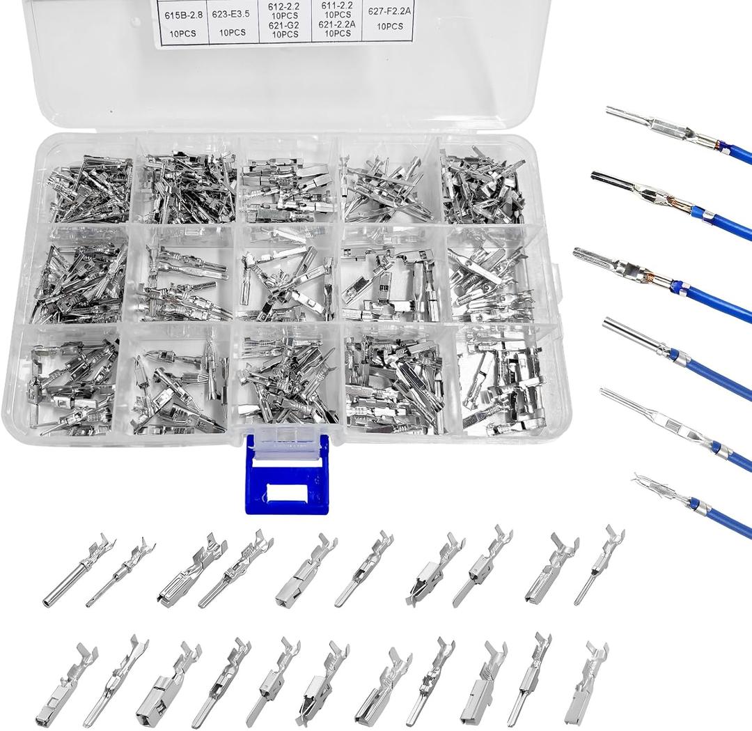 290PCS Car Electrical Wire Terminal Pins Connector, 1/1.5/1.8/2.2/2.8/3.5mm Electric Connector Terminal Pin, 21Type Non-Insulated Plug Removal Male & Female Crimped Pins