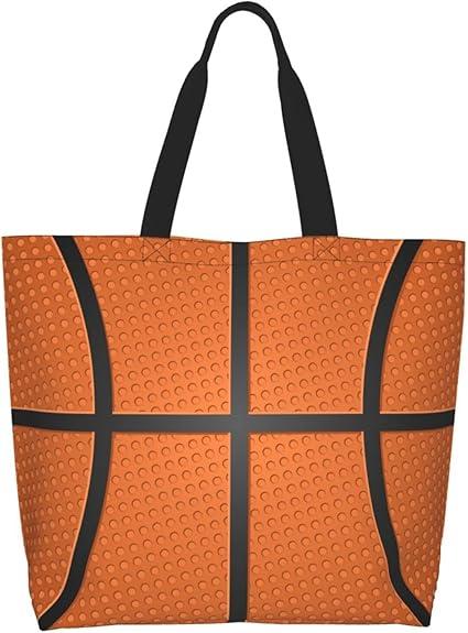 Sports Ball Texture Basketball Large Tote Bag Simple Casual Portable Shoulder Bags Reusable Grocery Handbag For Women Gym Travel