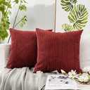 JUSPURBET Red Luxury Throw Pillow Covers 20x20 Set of 2,Decorative Soft Corduroy Pillow Covers for Sofa Couch Bed,Square Solid Striped Cushion Case