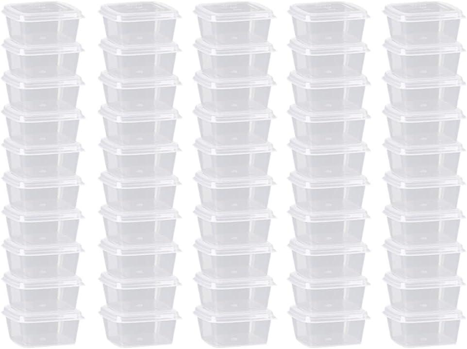 Plastic Souffle Cups,Disposable Clear Leak Proof Sauce Cup With Hinged Lid,Used for Various Sauces,Food Samples,Storage Crafts,2 OZ,Square 50 Pieces