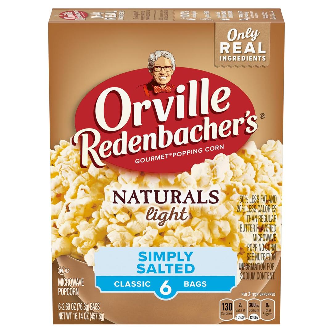 Orville Redenbachers Microwave Popcorn, Naturals Light Simply Salted Popcorn, 3g Fiber Per Serving, 2.7 oz., 6-Count (EXP 03/17/27)