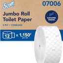 Scott Professional Coreless High-Capacity Jumbo Roll Bulk Toilet Paper (07006), 2-Ply, Elevated Design, White (12 Rolls at 1,150' Each, 13,800'/Case)