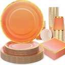 Gudvilla Orange Plates and Napkins Party Supplies 200Pcs, Orange Party Decorations, Serve 50, Fall Paper Plates for Birthday Autumn Fall Decorations