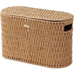 Coeusy Toilet Paper Basket with Lid,Paper Rope Decor Basket for Bathroom Organizers and Storage,Holds Up to 6 Mega Rolls,Decorative Hand-Woven Bathroom Bedroom Living Room Decor