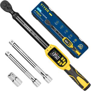 YIYEIE Digital Torque Wrench 3/8" Drive | 5-99.5 ft-lb | 1% Accuracy | Smart Alert Multi | Electric Torque Wrench Digital for Bike/Moto/Auto, 2 Extension Bars Reach Tight Spaces