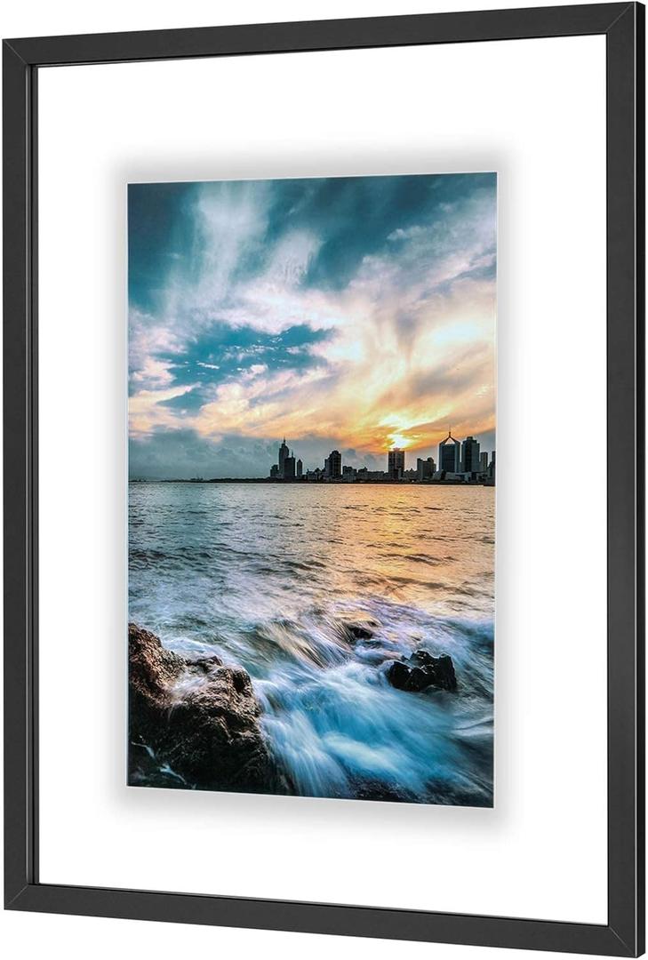 ONE WALL 18x24 Inch Floating Frame, Black Wood Double Glass Float Picture Frame Display Photos Plant or Petal Specimens for Wall Hanging - Mounting Kit Included