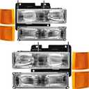 Headlight Assembly Compatible with 1994-1998 OBS Chevy Silverado C/K Series 1500 2500 3500, 94-98 Silverado/Tahoe/Suburban Headlamp with Bumper Light
