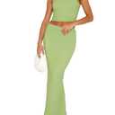 korssyee Two Piece Skirt Outfits for Women Sleeveless Tube Tops Bodycon Sexy Maxi Dress 2 Piece Summer Y2K Vacation Set Yellow Green, Small