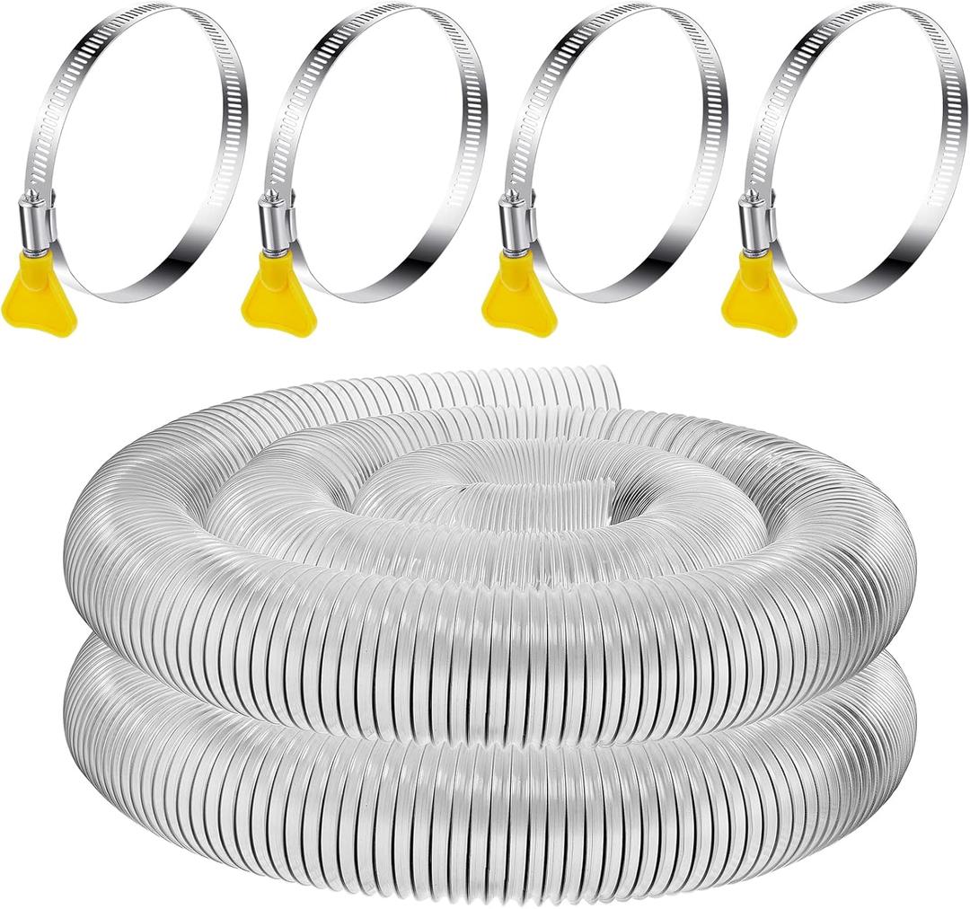 Amylove 4 Inch, 10 ft Heavy PVC Dust Collection Hose, Flexible Clear PVC Fume Hose with Stainless Steel Wire Coil and Clamp, Puncture Resistant Vacuum Fittings Dust Collector Accessories