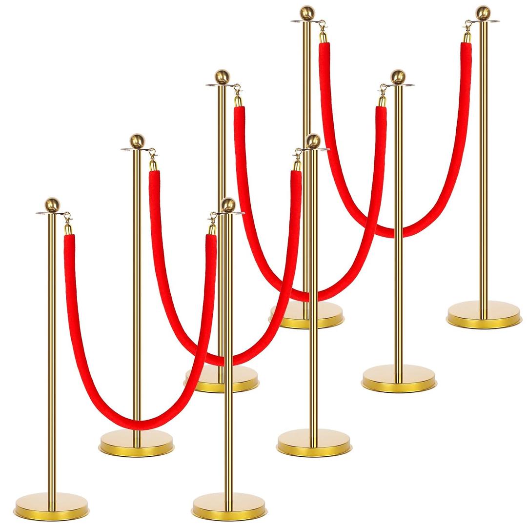 Woanger 8 Set Red Carpet Party Decorations 27.5 inch Lightweight Posts and Velvet Ropes for Red Carpet Night Movie Night Party Christmas Wedding Decoration