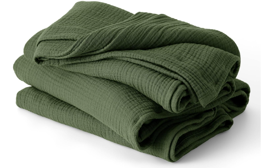 Bedsure 100% Cotton Muslin Blanket King Size for Bed - 4-Layer Breathable and Lightweight Thin Soft Summer Gauze Muslin Blanket for Adults, Olive Green, 108x90 Inches, Olive Green