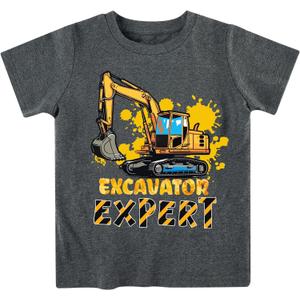 Kids4ever Boys T-Shirts Cotton Alphabet Truck Pattern Short Sleeve Toddler Tee Shirt for 2-6 Years Old (Gray)