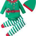 Newborn Baby Boys Girls Christmas Outfit Infant Xmas Romper Elf Santa Clothes, 0-6 Mounths