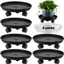 6 Packs 15 Extra-large Plant Caddy Plant Saucers on Wheels Rolling Plant Stands Heavy-duty Plant Dolly Plastic Planter Roller Base Pot Movers Outdoor Plant Tray Coaster, Clear Plant Saucers x 6 (Black matte)