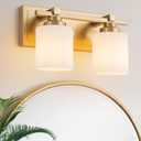 2 Light Modern Bathroom Light Fixtures Over Mirror, Brass Finish Vanity Lights for Bathroom Wall Sconces with Milky White Glass Shades, E26 Socket (Bulbs Not Included)
