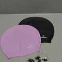 2 Pack Kids Extra Large Swim Cap for Long Thick Hair, Waterproof Silicone Swimming Cap for Toddler Child Youth Girls Boys, Durable Swim Hats Bathing Caps for Braids, Dreadlocks, Extensions, Afros (Black+Purple)