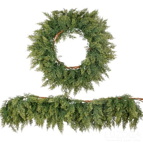 2 Pcs 6ft Real Touch Christmas Cedar Garland - Artificial Soft and Thickness Faux Green Full Cedar Pine Needles Garland for Fireplace Mantel, Table, Doorframe, Indoor Outdoor Xmas Holiday Decorations
