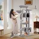 PETEPELA 69" Tall Cat Tree for Indoor Large Cats, Cat Tower for Adult Cats with Big Hammock, Cat Climbing Tree Tower with Scratching Posts, Condo House and Large Top Perch, Grey