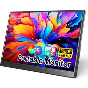 Portable Monitor 15.6 Inch 1080P USB-C HDMI Ultra-Slim Travel Monitor with Kickstand, Compatible with Xbox, Laptop, PC, Mac Phone, PS, Swich IPS Ultra-Thin Zero Frame Gaming Monitor