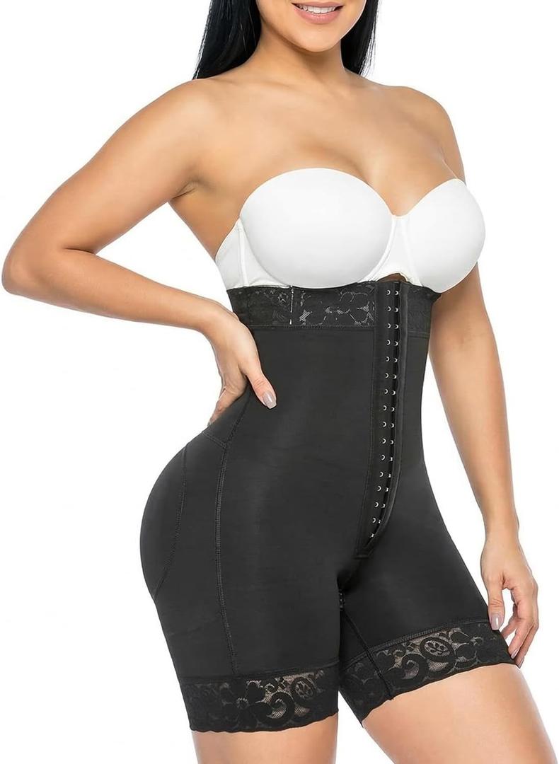 Fajas Colombianas for Women Tummy Control Shapewear Strapless Body Shaper Shorts Butt Lifter & Zipper Crotch (Black, S)