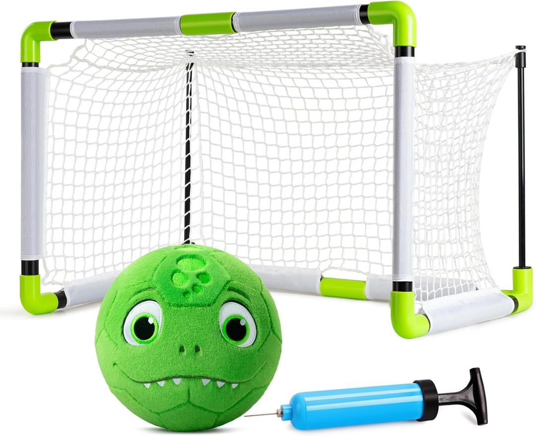 Toddler Toy Soccer Goals for Backyard Indoor with Soft Plush Dinosaur Ball, Mini Soccer Nets and Ball Set for Kids(Pump Include)