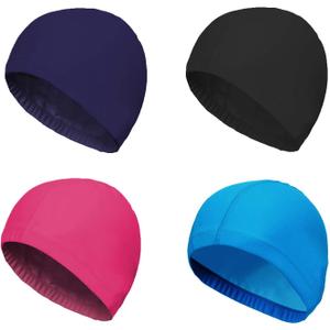 4-Pack Man Women Pure Color Nylon Spandex Fabric Swim Cap Swimming Cap Bathing Cap