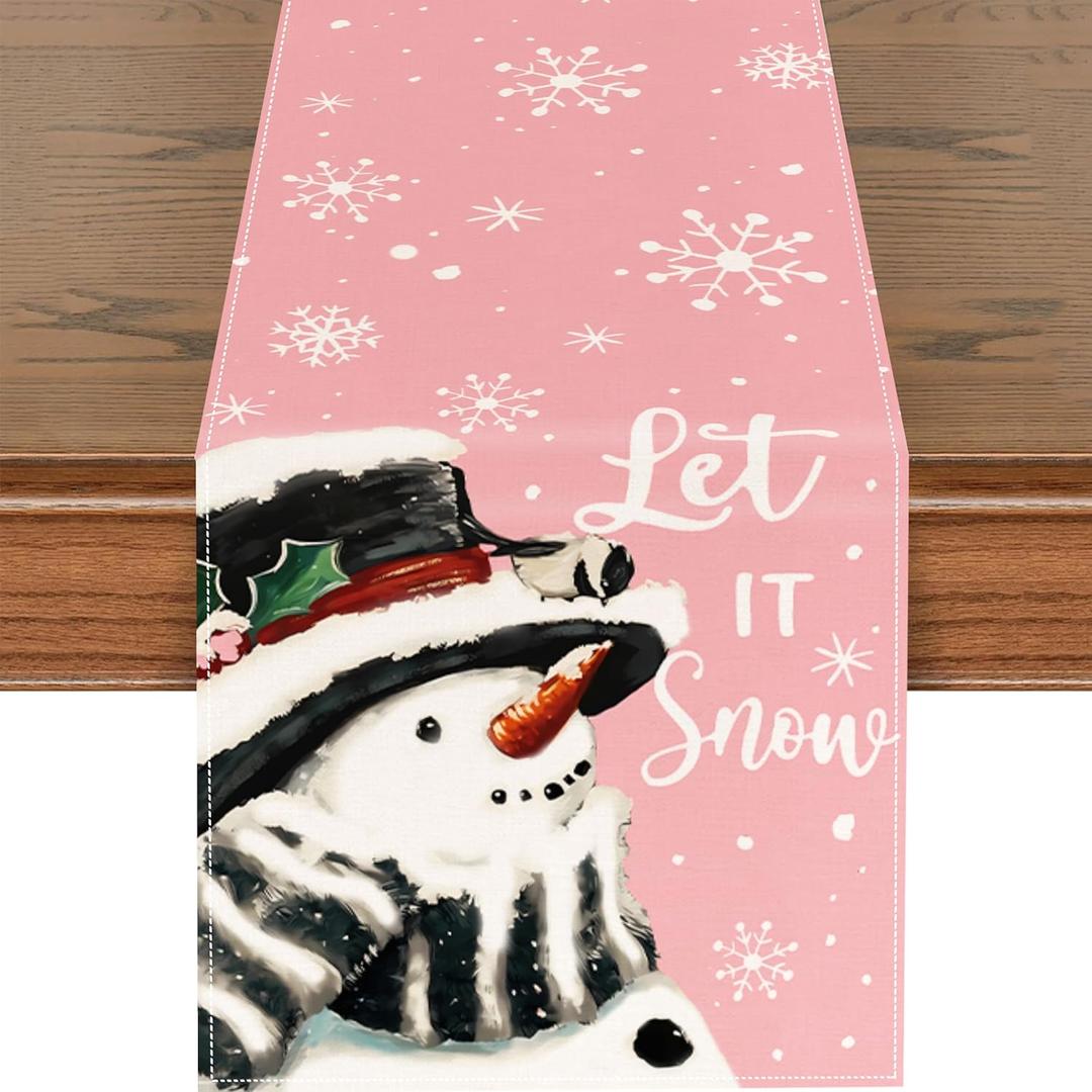 Christmas Table Runners 72 inches Long Linen Christmas Decoration Winter Xmas Holiday Kitchen Dining Table Decor for Indoor Outdoor Home Party Supply Christmas Decorations Clearance