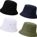 4 Pieces Bucket Hat Sun Packable Travel Beach Fishing Hat for Men Women (Large, Black, White, Navy Blue, Army Green)