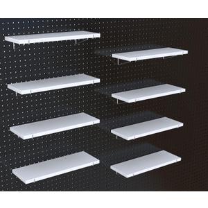 KINOMI Heavy Duty Pegboard Accessories Pegboard Shelves Value Kit,16 Pack Pegboard Shelf Brackets and 8 Pack Peg Board Shelves Included, for Garage, Home, Garden, Tool Shed(White)