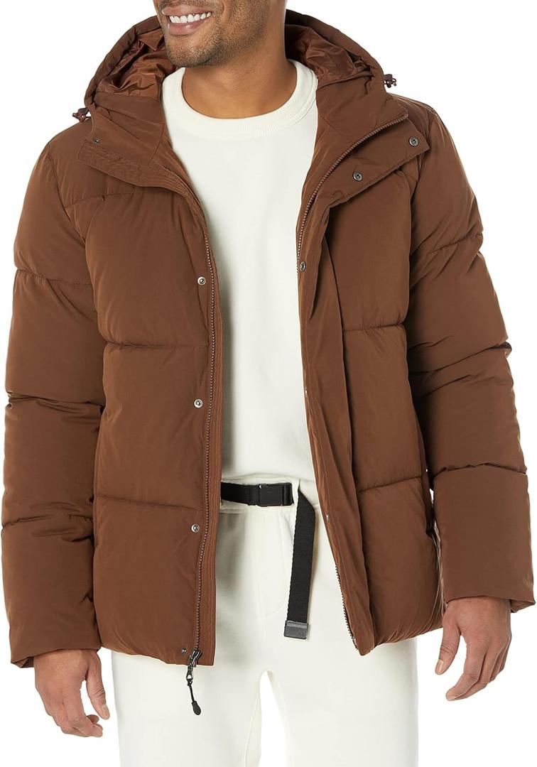 Amazon Essentials Mens Mid-Length Hooded Puffer Coat (Big & Tall) (Deep Brown)