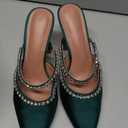 VETASTE Women's Pointed Toe Strappy Heels Crystal Satin Heeled Mules Wedding Party Shoes (10, Green)