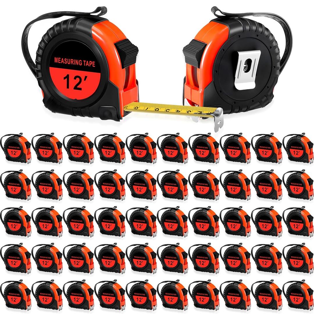 50 Pieces Tape Measure Retractable and Easy Read with Fractions Marked Easy Read Basics Self Locking Measuring Tape Bulk for Engineer Contractors(12 Ft,Red)