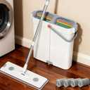 Spreezy Mop and Bucket Set, Hands-Free Flat Mop System with Wringer, Wet and Dry Using, Separate Wash & Wring Zone, Household, 4 Reusable Microfiber Pads for Floor Cleaning, Fits into Narrow Spaces
