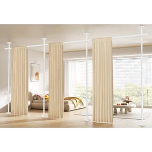 Room Divider Curtain Rod, No Drilling Wall Divider for Room Separation, 4-10ft(H) 28-171inch(W) Adjustable Heavy Duty Partition Space Separator Freestanding Tension Curtain Stand, White