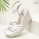 IDIFU IN4 Wedge Sandals for Women Espadrilles Ankle Strap Platform Wedges Heels for Women Wedding Bridal Ladies Wedge Sandals Comfortable Summer Dressy Sexy Strappy Wedge Shoes (9, White Pu)