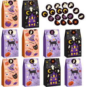 HOUSE OF PARTY Halloween Treats Bags - 24 Pcs | Wicked Cute Paper Treat Bags | Candy Bags with Stickers for Party Favor Supplies,Treats, Snacks