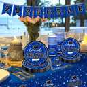 Graduation Decorations 2026 Disposable Blue Graduation Tableware Kit for 50 Guests Plates Napkins Cups Tablecloth Hanging Graduation Party Decorations 2026