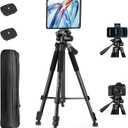JOILCAN 67" Phone iPad Tripod, Professional Camera Tripod Stand for Tablet iPhone with 2-in-1 Holder & Carry Bag, Extendable Travel Tripod for Cellphone Camera Video Recording Live Stream Vlogging (Black)