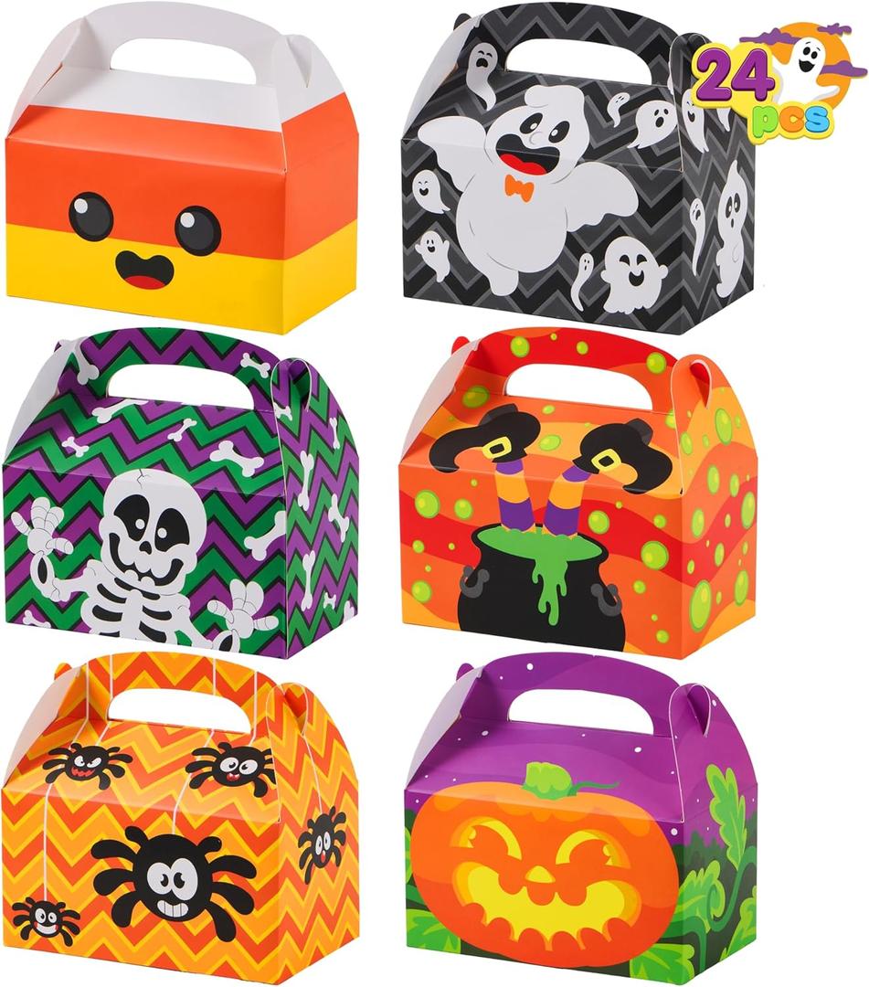 JOYIN 24 PCS Halloween Treat Boxes Candy Boxes, House Cardboard Goodie Bags, Cookies Candy Bags for Kids Children Trick or Treat, Holiday Pastries, Cupcakes, Party Favor Supplies, Decoration