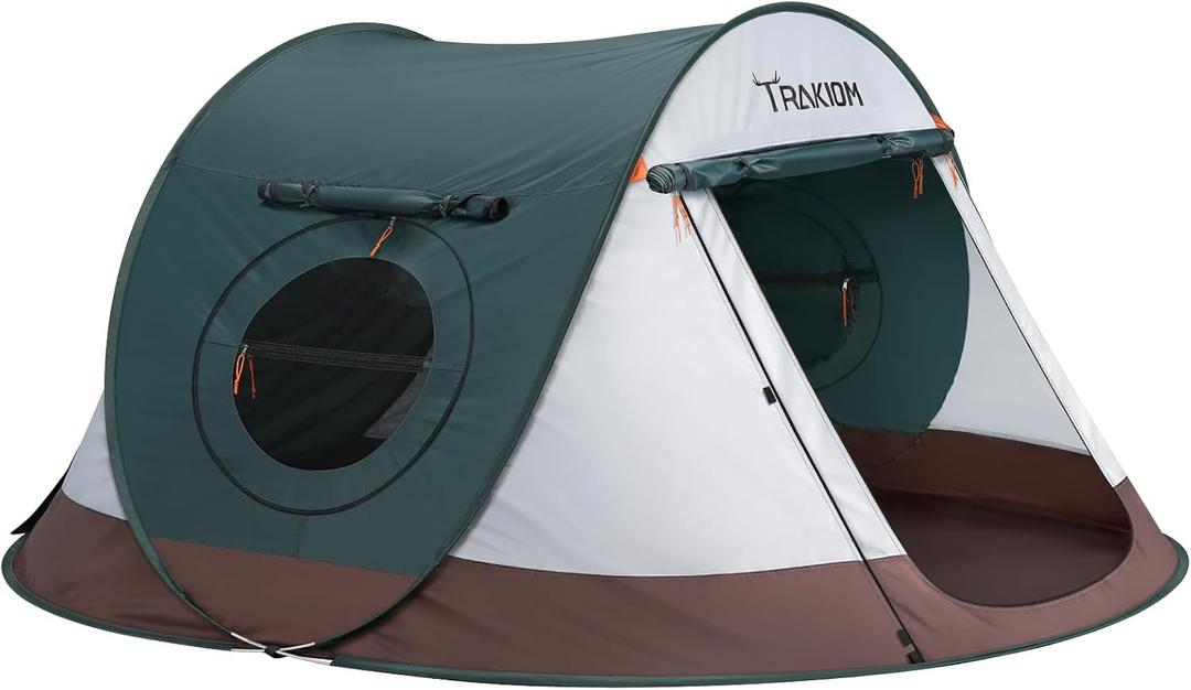 Trakiom Pop Up Tent 4 Person Instant Waterproof Camping Vestibule, 9.2 x 6.6 ft