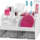 VITVITI Toothbrush Holders for Bathrooms Countertop, 5 Slots Toothpaste Bathroom Counter Sink Organizer with Drawers, Plastic Bathroom Organizer for Vanity/Makeup/Office White