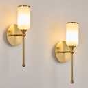 Alabaster Wall Sconce, 15.4inch Natural Marble Lampshade Wall Sconce, Hardwired Sconce LED Modern Wall Lamp for Bedroom, Stairs, Living Room, Bedside, Hallway Gold