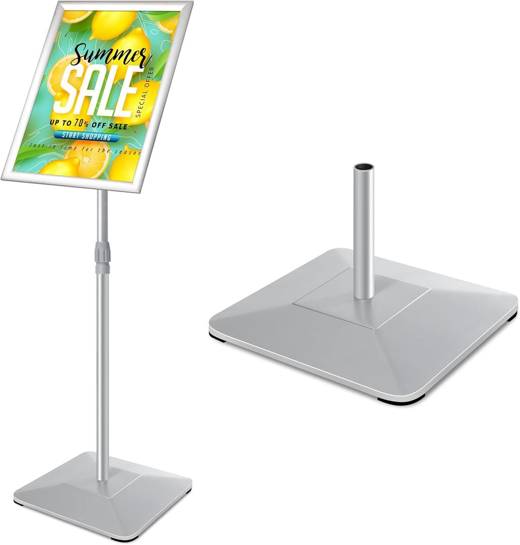 11"x17" Pedestal Poster Sign Holder Stand with Heavy Duty Solid Steel Base, Adjustable Sign Holder Standing Floor Sign Stand for Office/Store/School/Church/Public Sign Displayed Stands, Silver (11"x17"-1Pcs)